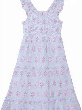 Hatley Light Blue Seersucker Dress with Pink Floral Print